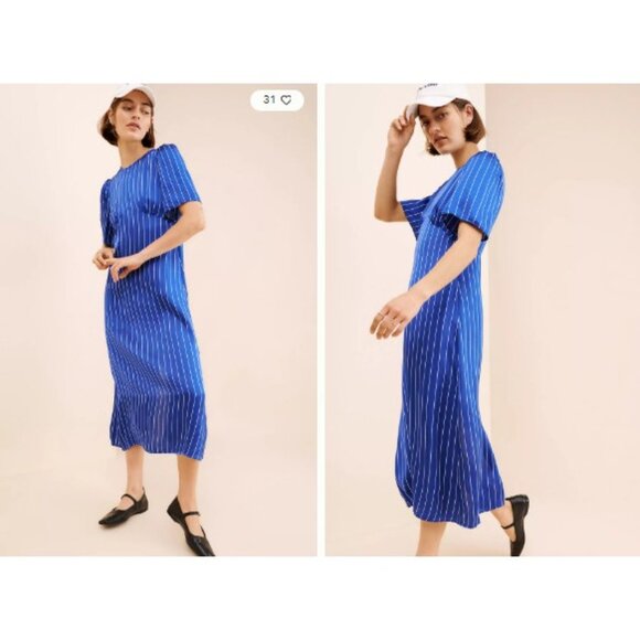 Baum und Pferdgarten Anthropologie Midi Dress Blue Stripe Avigail Size 32 US 2 - Picture 1 of 10